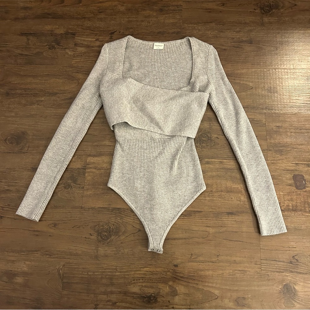 Abercrombie & Fitch Gray Ribbed Knit Bodysuit